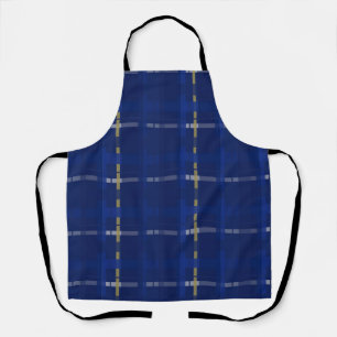 plaid in blue on blues, gold, & silver apron