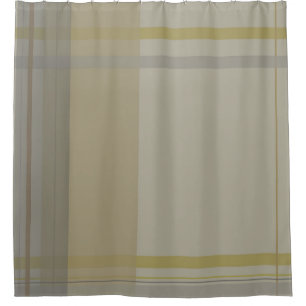 plaid in gold, silver copper, greys & beiges shower curtain