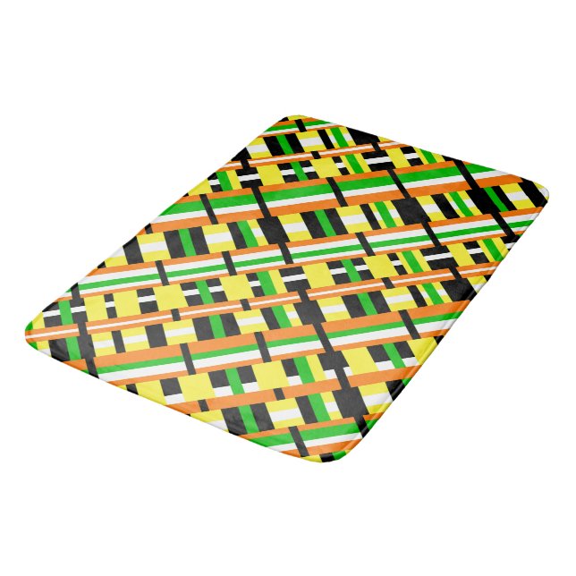 Plaid in Green, Orange & Yellow Modern Diagonal Bath Mat (Angled)