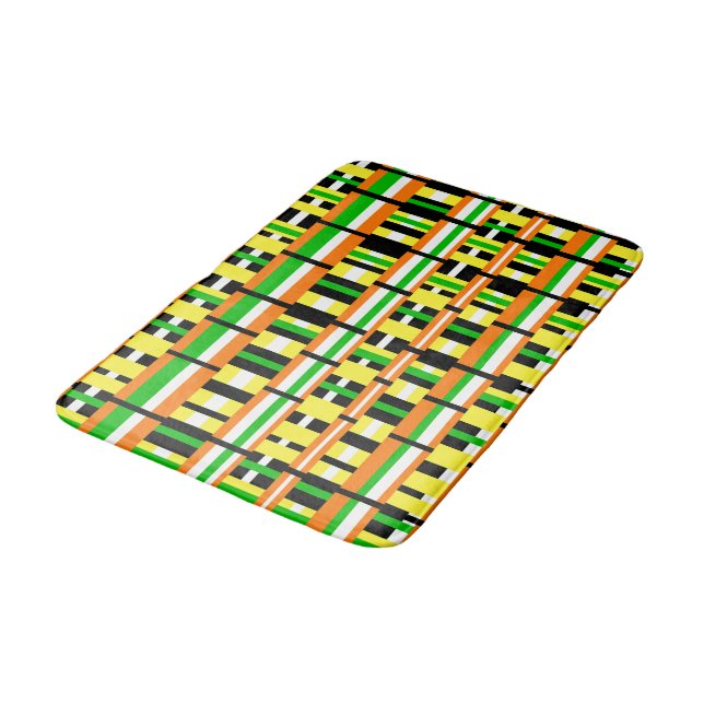 Plaid in Green, Orange & Yellow Modern Pattern Bath Mat (Angled)