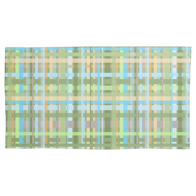 Plaid in Greens, Blues and Earth Tones Pillowcase (Front)