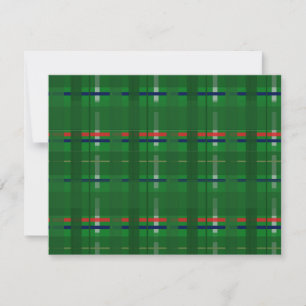 plaid in greens on green, red, blue, gold &silver holiday card