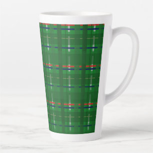 plaid in greens on green, red, blue, gold &silver latte mug