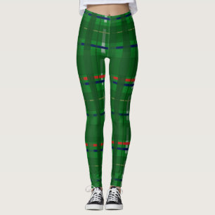 plaid in greens on green, red, blue, gold &silver leggings