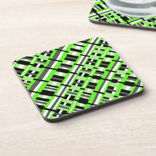 Plaid in Lime Green, Black & Grey Coaster