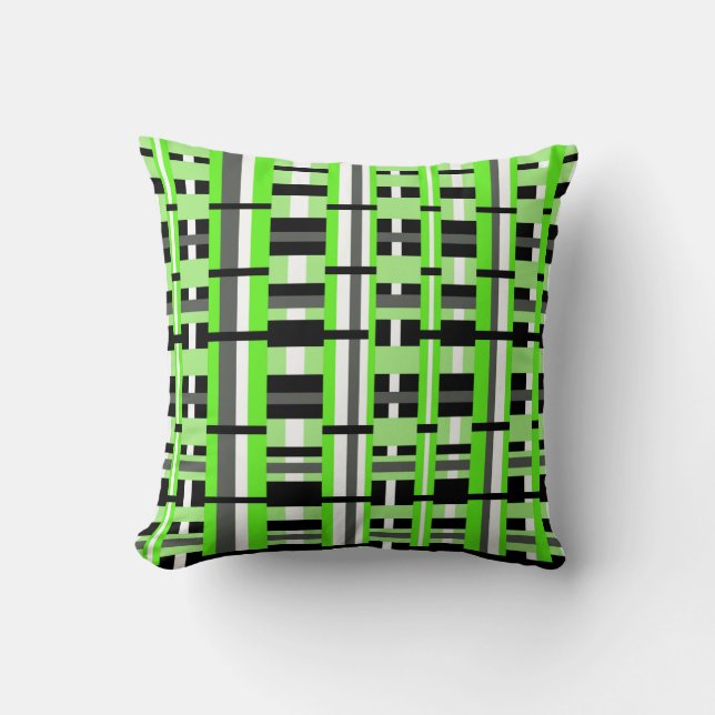 Plaid in Lime Green, Black & Grey Cushion (Front)