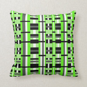 Plaid in Lime Green, Black & Grey Cushion