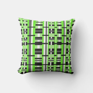 Plaid in Lime Green, Black & Grey Cushion