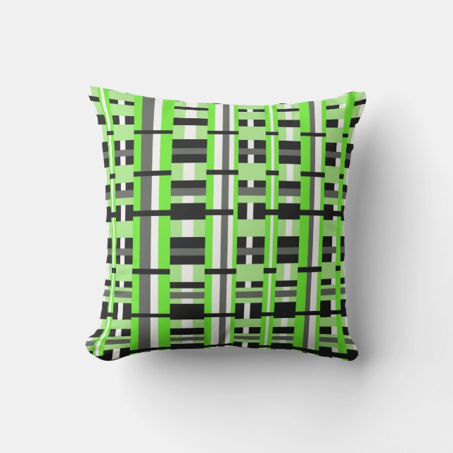 Plaid in Lime Green, Black & Grey Cushion (Front)