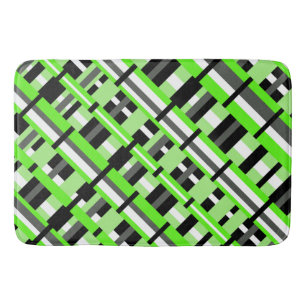Plaid in Lime Green, Black & Grey Diagonal Bath Mat