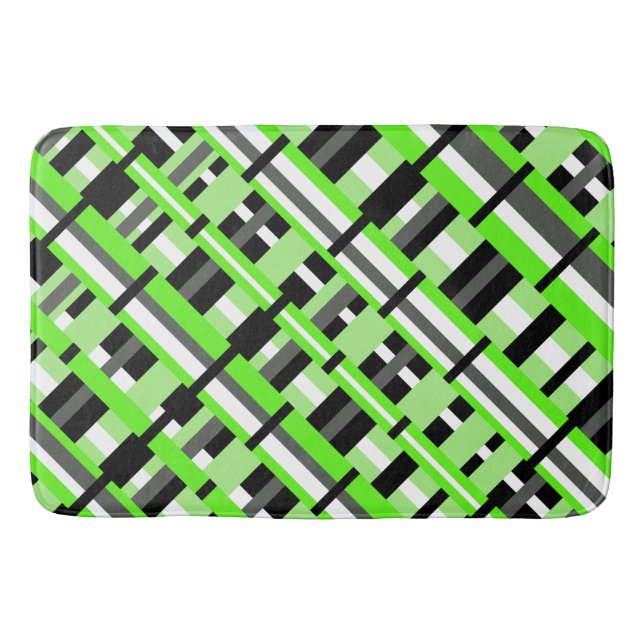 Plaid in Lime Green, Black & Grey Diagonal Bath Mat (Front)