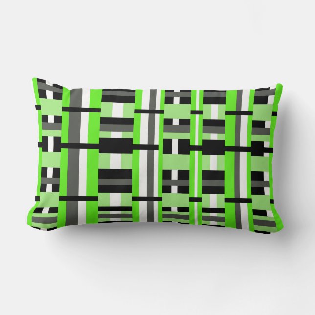 Plaid in Lime Green, Black & Grey Lumbar Cushion (Front)