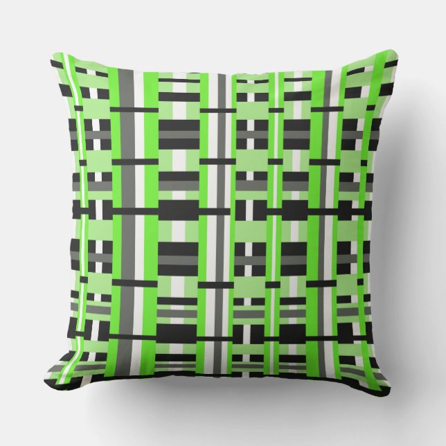 Plaid in Lime Green, Black & Grey Outdoor Cushion (Front)
