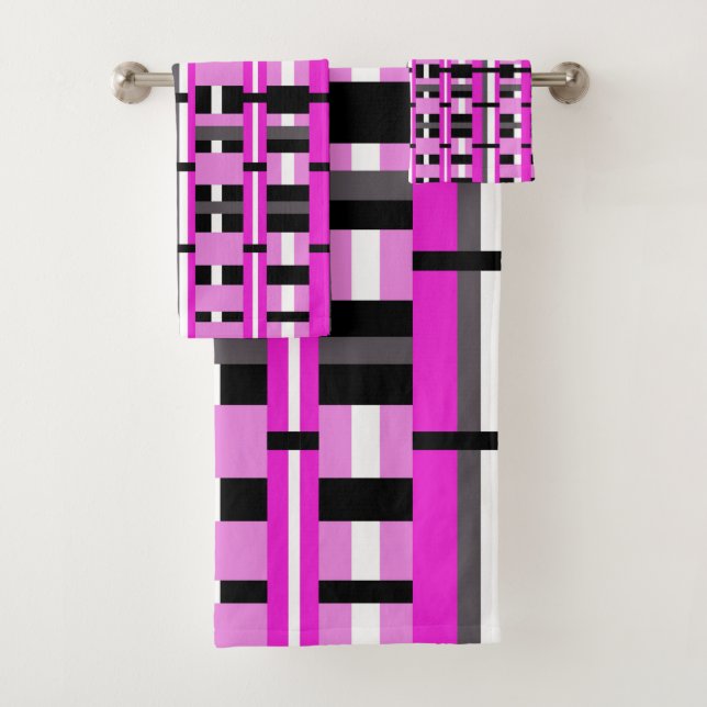 Plaid in Pink, Black & Grey Bath Towel Set (Insitu)
