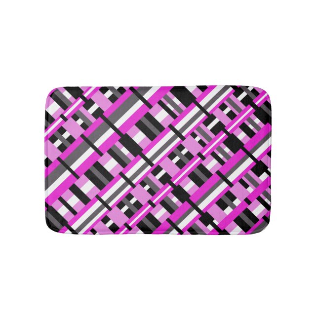 Plaid in Pink, Black & Grey Diagonal Bath Mat (Front)