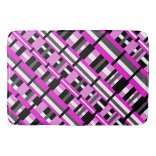 Plaid in Pink, Black & Grey Diagonal  Bath Mat