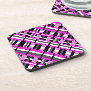 Plaid in Pink, Black & Grey Diagonal Coaster