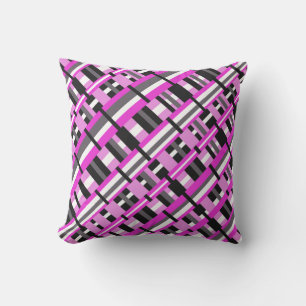 Plaid in Pink, Black & Grey Diagonal Cushion
