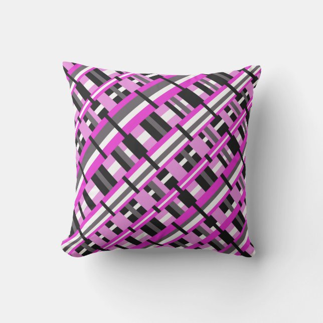 Plaid in Pink, Black & Grey Diagonal Cushion (Front)
