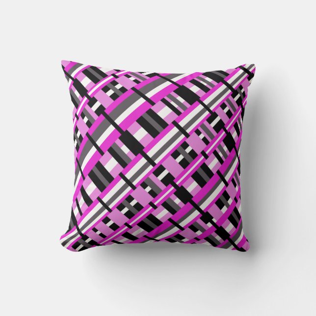 Plaid in Pink, Black & Grey Diagonal Cushion (Front)