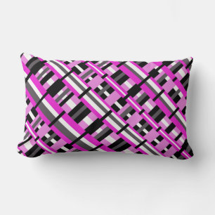 Plaid in Pink, Black & Grey Diagonal Lumbar Cushion