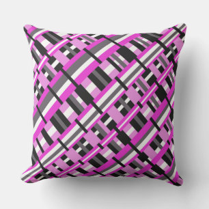 Plaid in Pink, Black & Grey Diagonal Outdoor Cushion