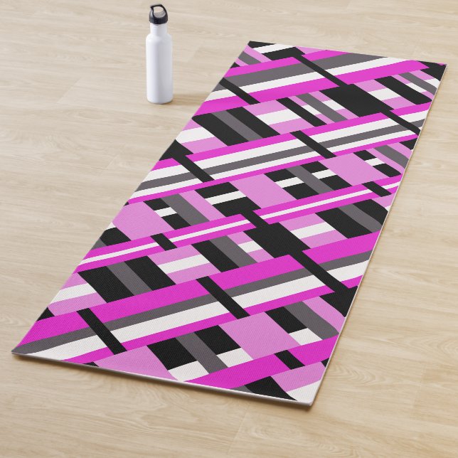Plaid in Pink, Black & Grey Diagonal  Yoga Mat (In Situ)