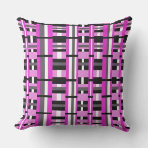 Plaid in Pink, Black & Grey Outdoor Cushion