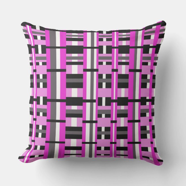 Plaid in Pink, Black & Grey Outdoor Cushion (Front)
