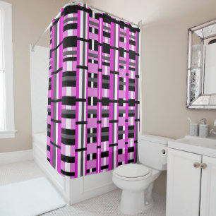 Plaid in Pink, Black & Grey Shower Curtain