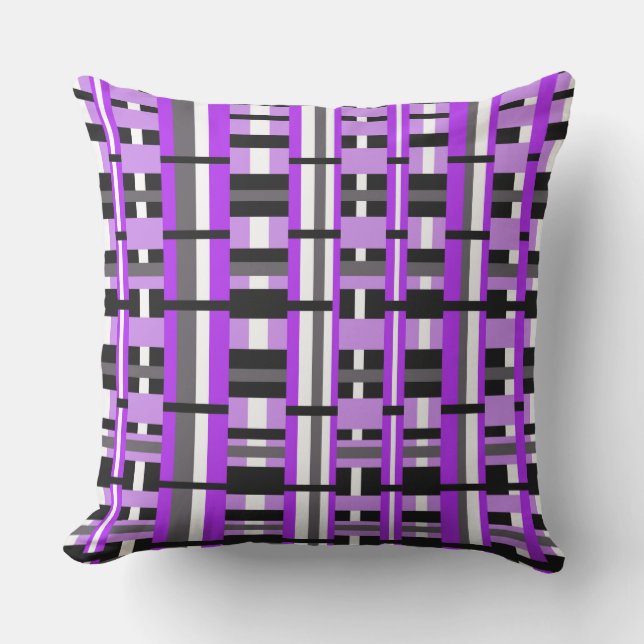 Plaid in Purple, Black & Grey Cushion (Front)