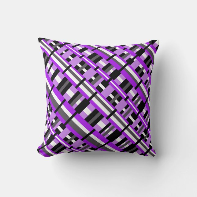 Plaid in Purple, Black & Grey Diagonal Cushion (Front)