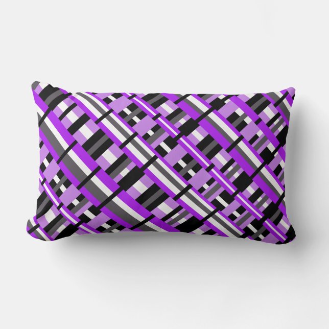 Plaid in Purple, Black & Grey Diagonal Lumbar Cushion (Front)