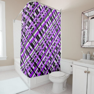 Plaid in Purple, Black & Grey Diagonal Shower Curtain