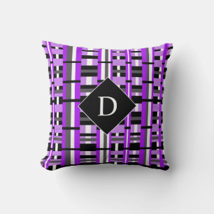 Plaid in Purple, Black & Grey Monogram Cushion
