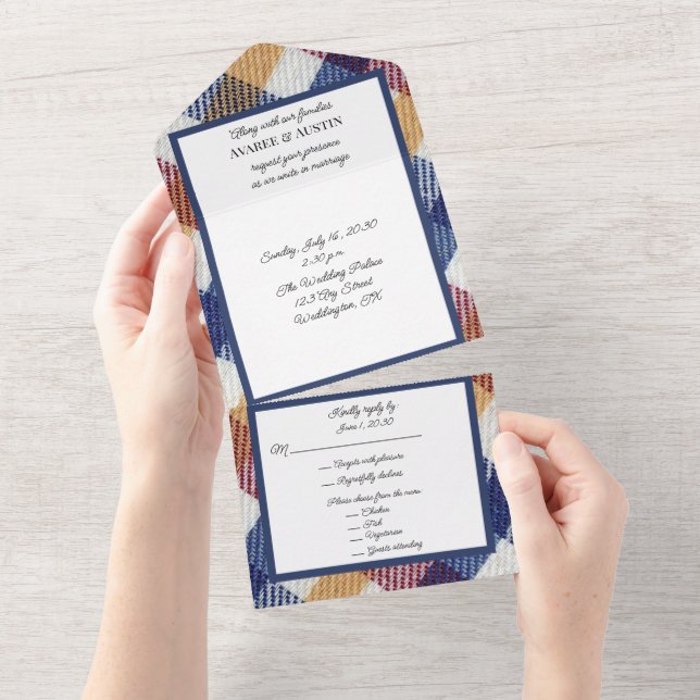 Plaid in Red and Blue  All In One Invitation (Tearaway)