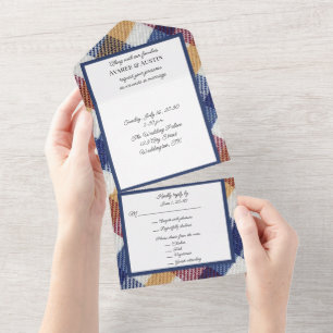 Plaid in Red and Blue  All In One Invitation