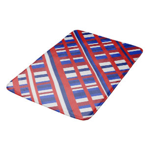 Plaid in Red, White & Blue Diagonal Bath Mat