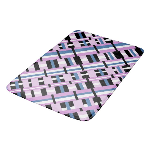 Plaid in Slate Blue, Orchid, Black & White Bath Mat (Angled)