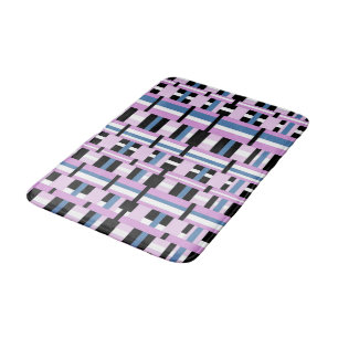 Plaid in Slate Blue, Orchid, Black & White Bath Mat