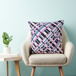 Plaid in Slate Blue, Orchid, Black & White Cushion