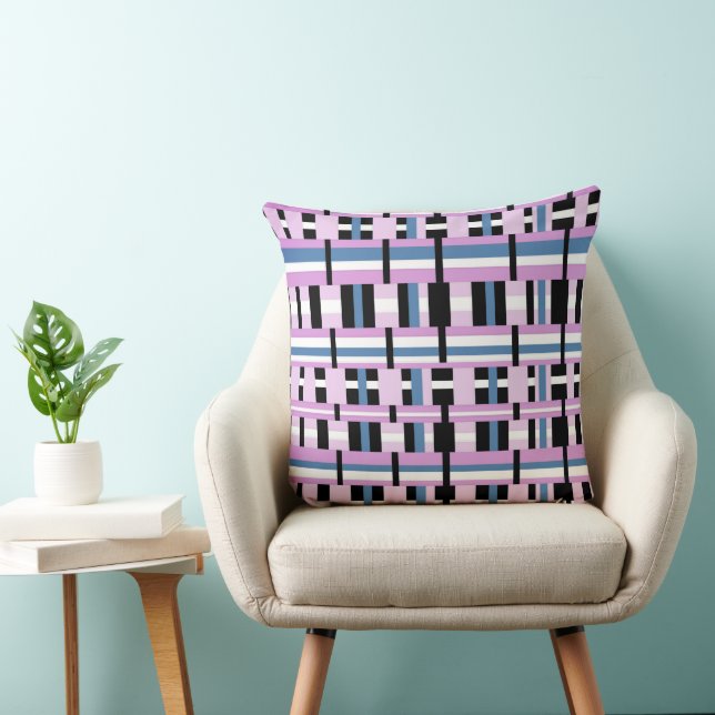 Plaid in Slate Blue, Orchid, Black & White Cushion (Chair)