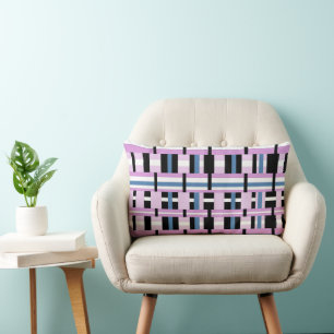Plaid in Slate Blue, Orchid, Black & White Lumbar Cushion
