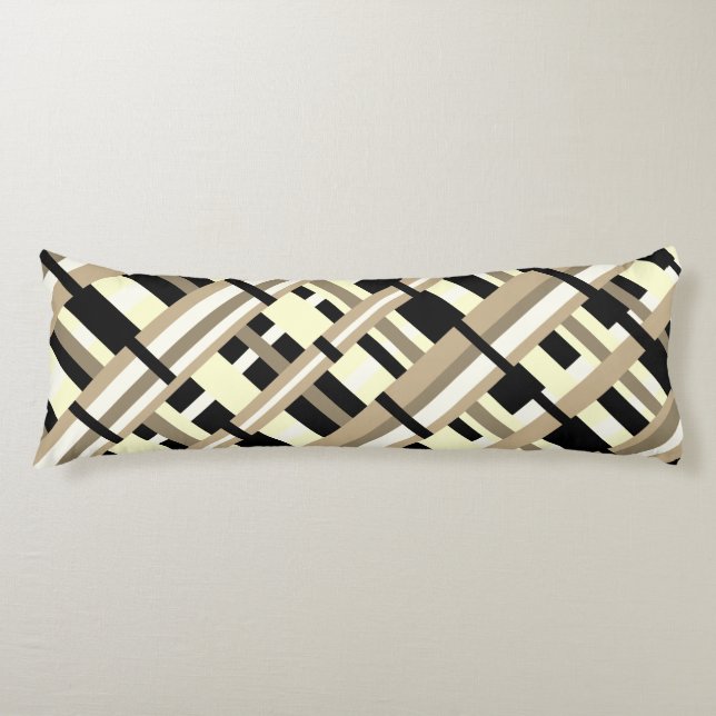 Plaid in Taupe, Tan, Black, White Diagonal  Body Cushion (Front)