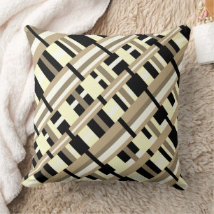 Plaid in Taupe, Tan, Black, White Diagonal Cushion