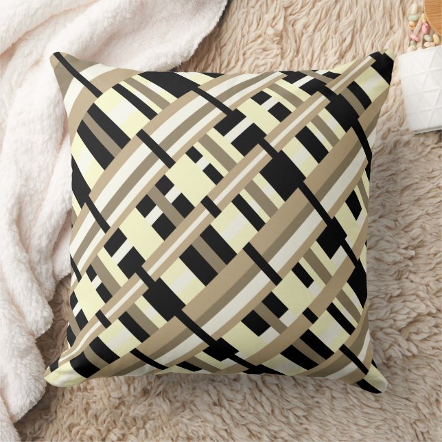 Plaid in Taupe, Tan, Black, White Diagonal Cushion (Blanket)