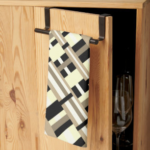 Plaid in Taupe, Tan, Black, White Diagonal  Tea Towel