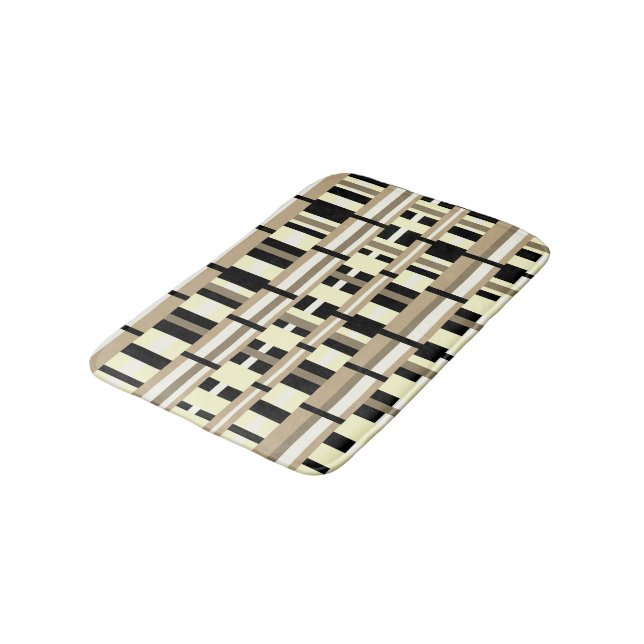 Plaid in Taupe, Tan, Black, White Modern Bath Mat (Angled)