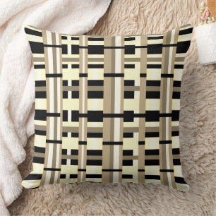 Plaid in Taupe, Tan, Black, White Modern Cushion