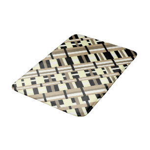Plaid in Taupe, Tan, Black, White Modern Diagonal Bath Mat